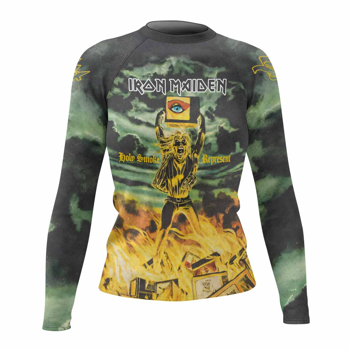Iron Maiden Holy Smoke Women's Rash Guard Long Sleeve - front view mockup