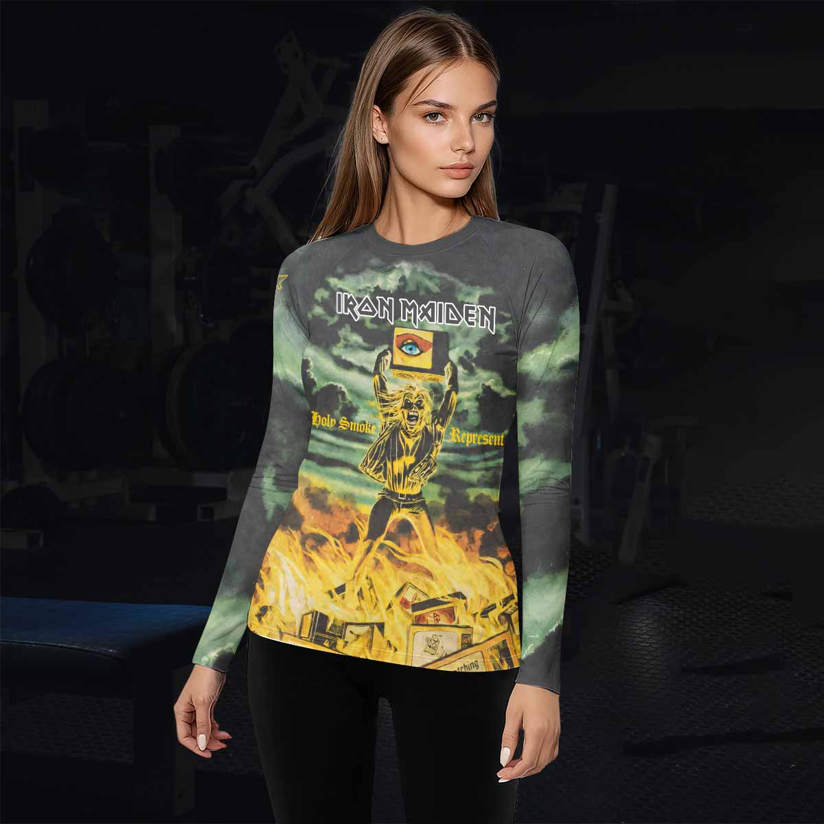 Iron Maiden Holy Smoke Women's Rash Guard Long Sleeve - lifestyle view