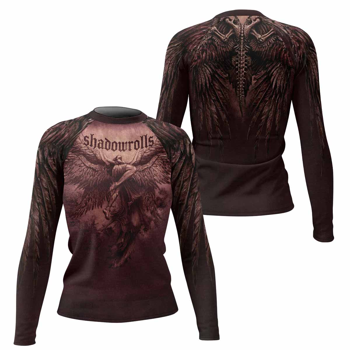 Bones of Grace Dark Angel Women's Rash Guard Long Sleeve - front and back view