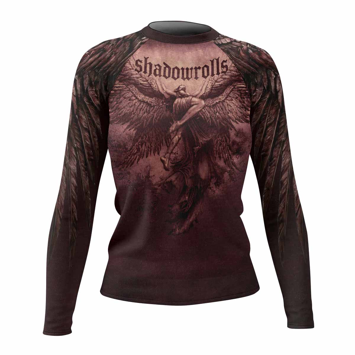 Bones of Grace Dark Angel Women's Rash Guard Long Sleeve - front view mockup