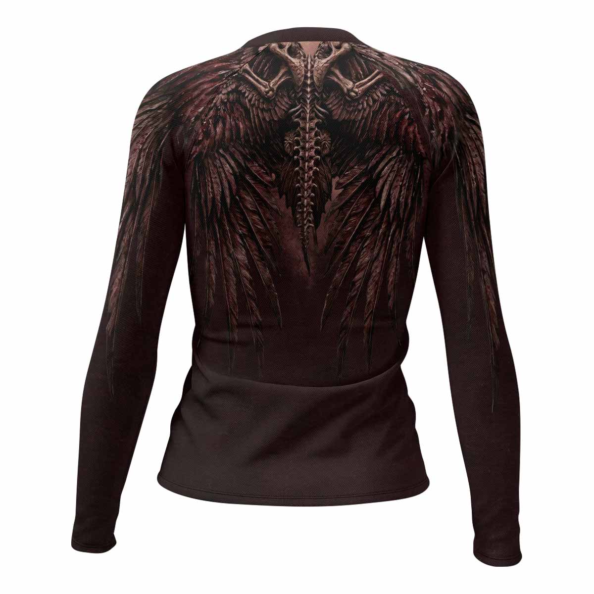 Bones of Grace Dark Angel Women's Rash Guard Long Sleeve - back view mockup