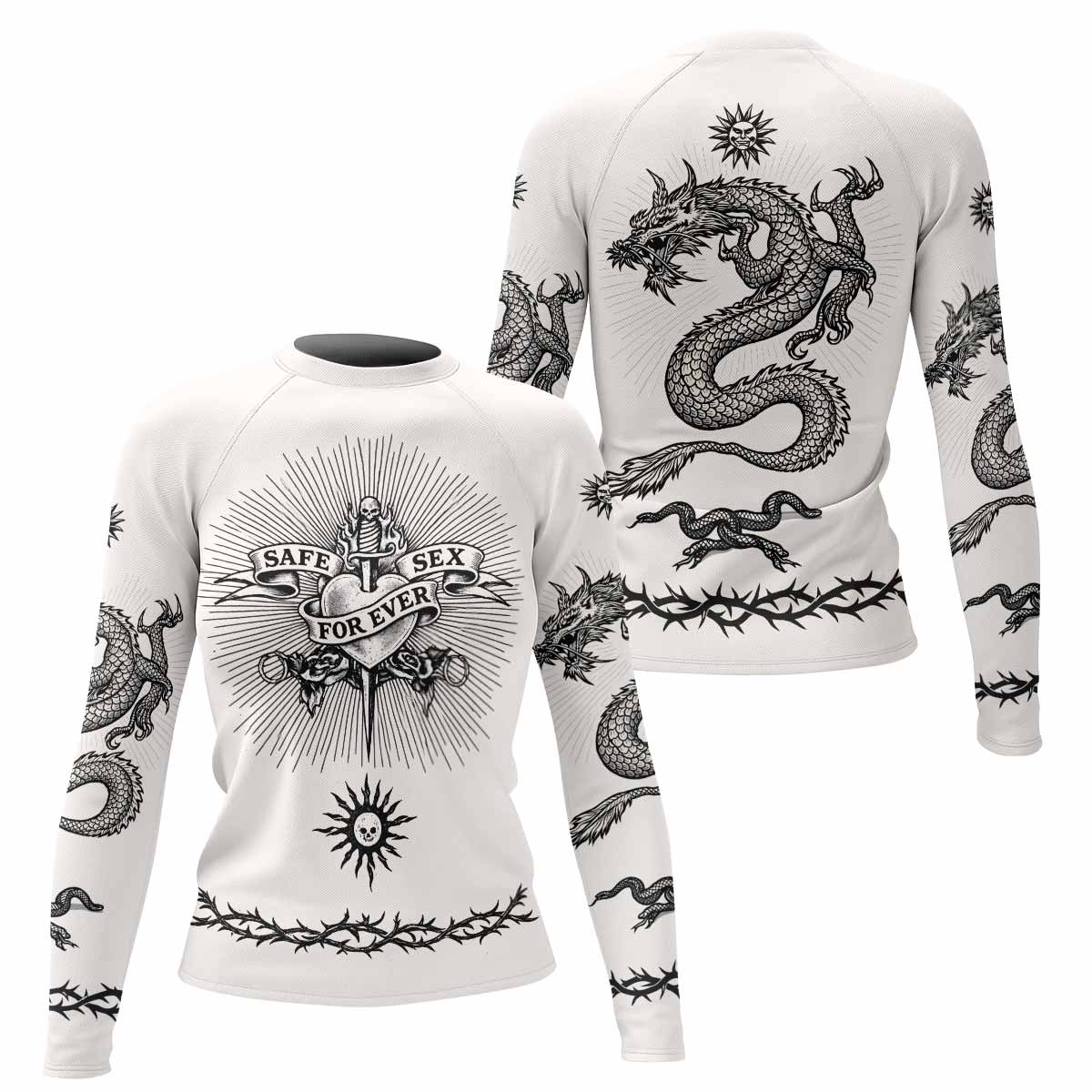 Dragon Tattoo Women's Rash Guard Long Sleeve - front and back view