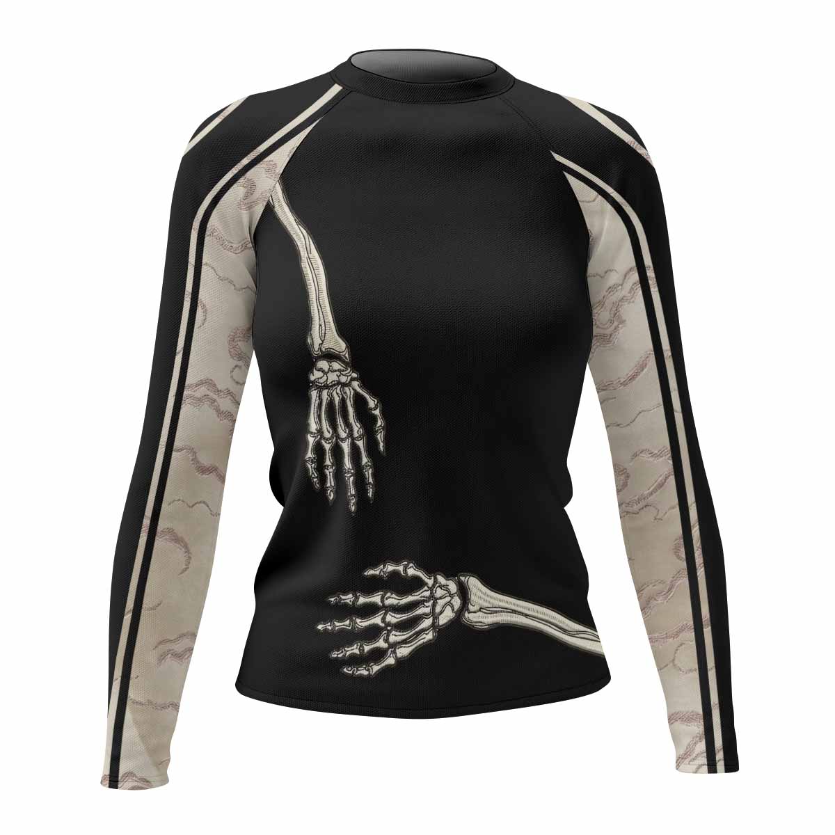Bare Bones Skeleton Women's Rash Guard Long Sleeve - front view mockup