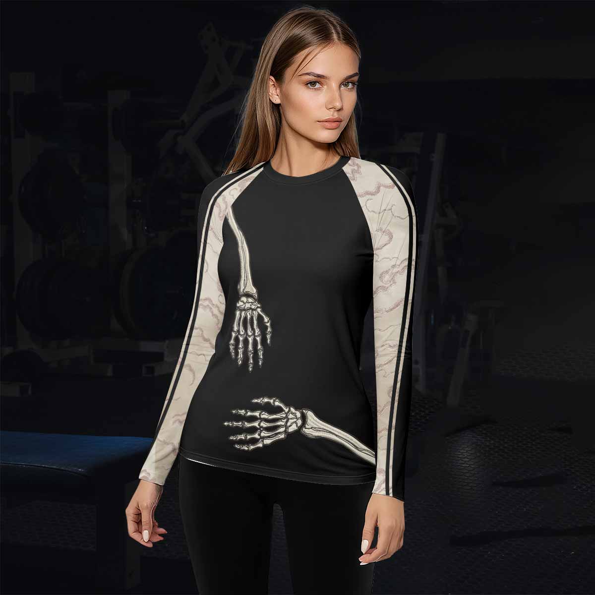 Bare Bones Skeleton Women's Rash Guard Long Sleeve - lifestyle view
