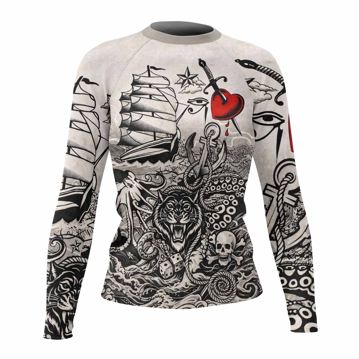 Savage Ocean Irezumi Women's Rash Guard Long Sleeve - front view mockup