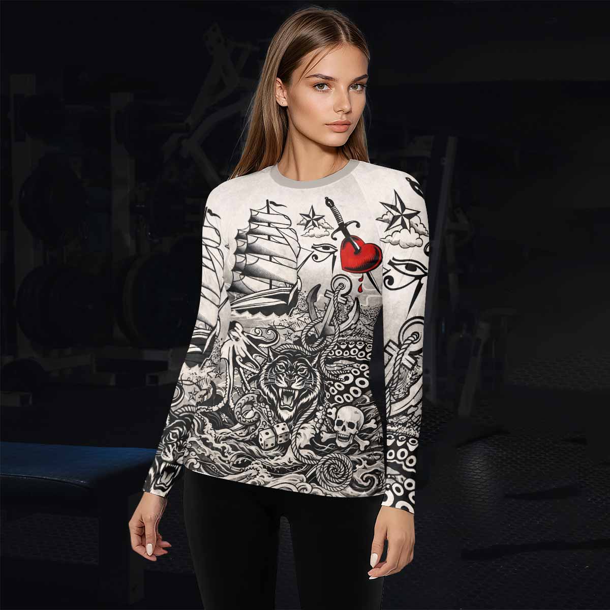 Savage Ocean Irezumi Women's Rash Guard Long Sleeve - lifestyle view