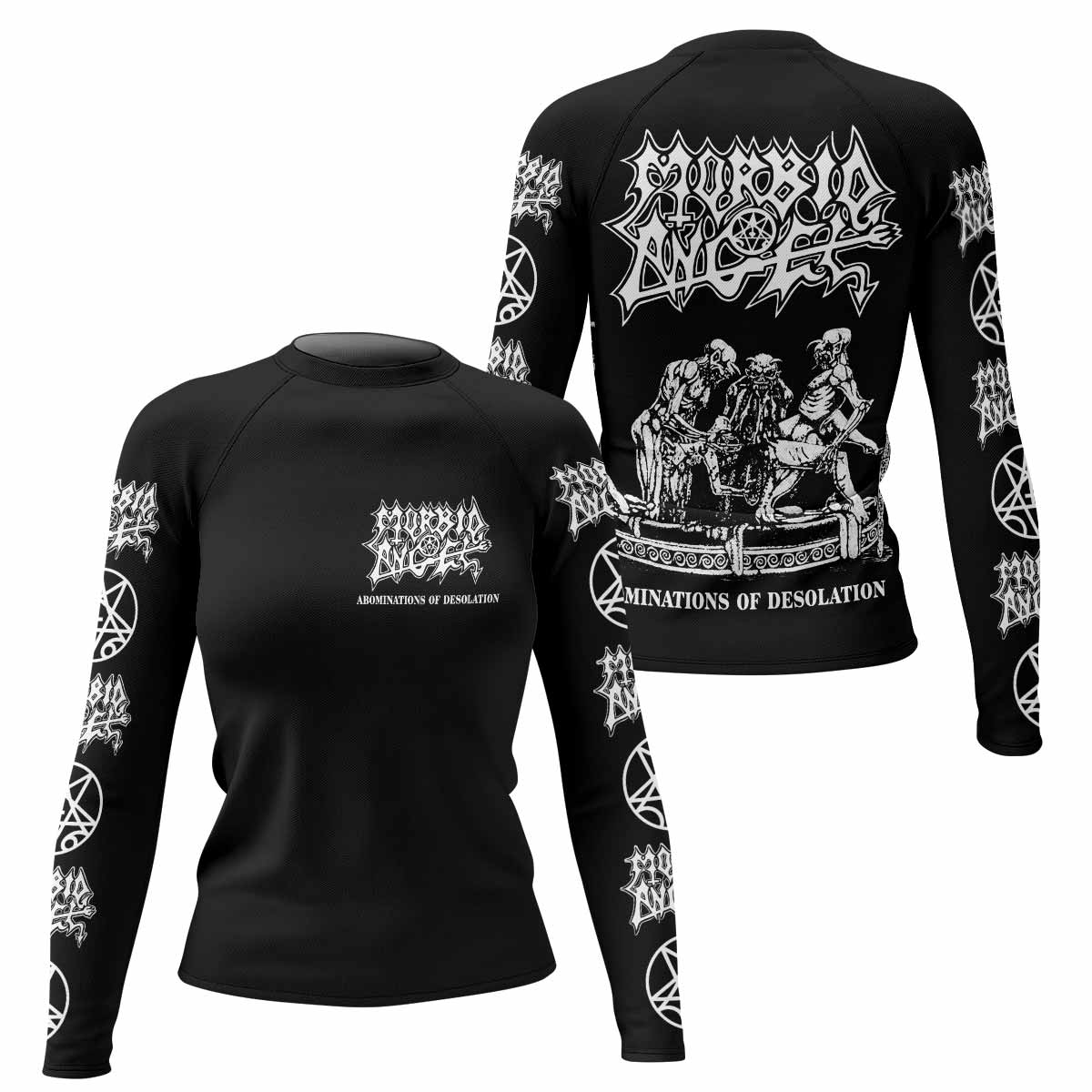 Morbid Angel Abominations of Desolation Women's Rash Guard Long Sleeve - front and back view