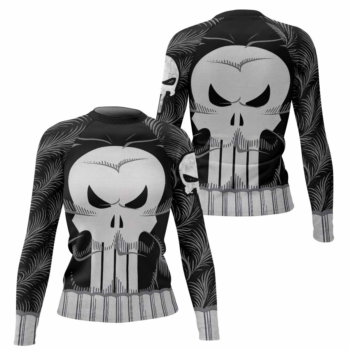 Punisher Skull Tactical Women's Rash Guard Long Sleeve - front and back view