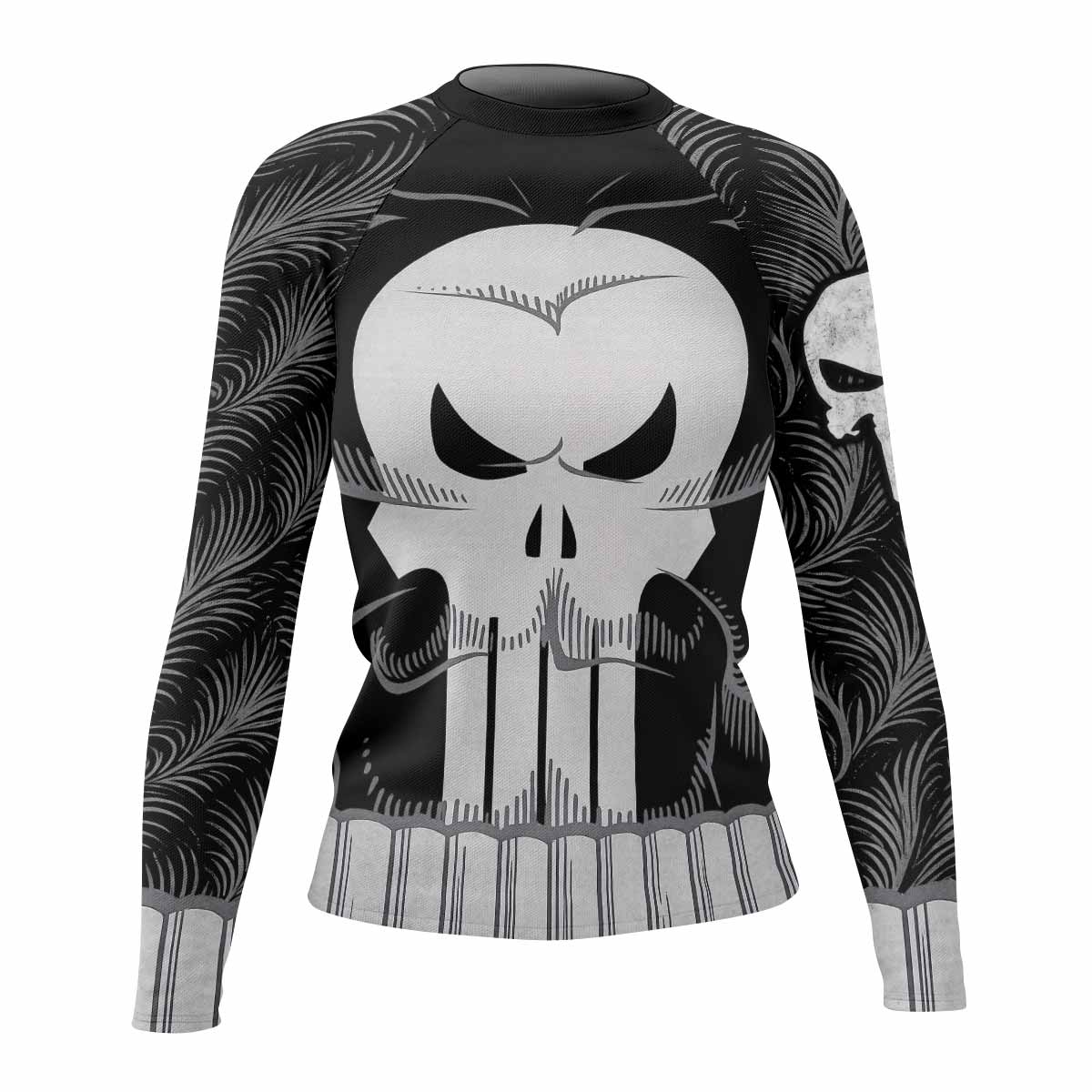 Punisher Skull Tactical Women's Rash Guard Long Sleeve - front view mockup