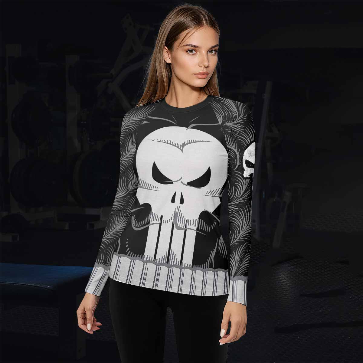 Punisher Skull Tactical Women's Rash Guard Long Sleeve - lifestyle view