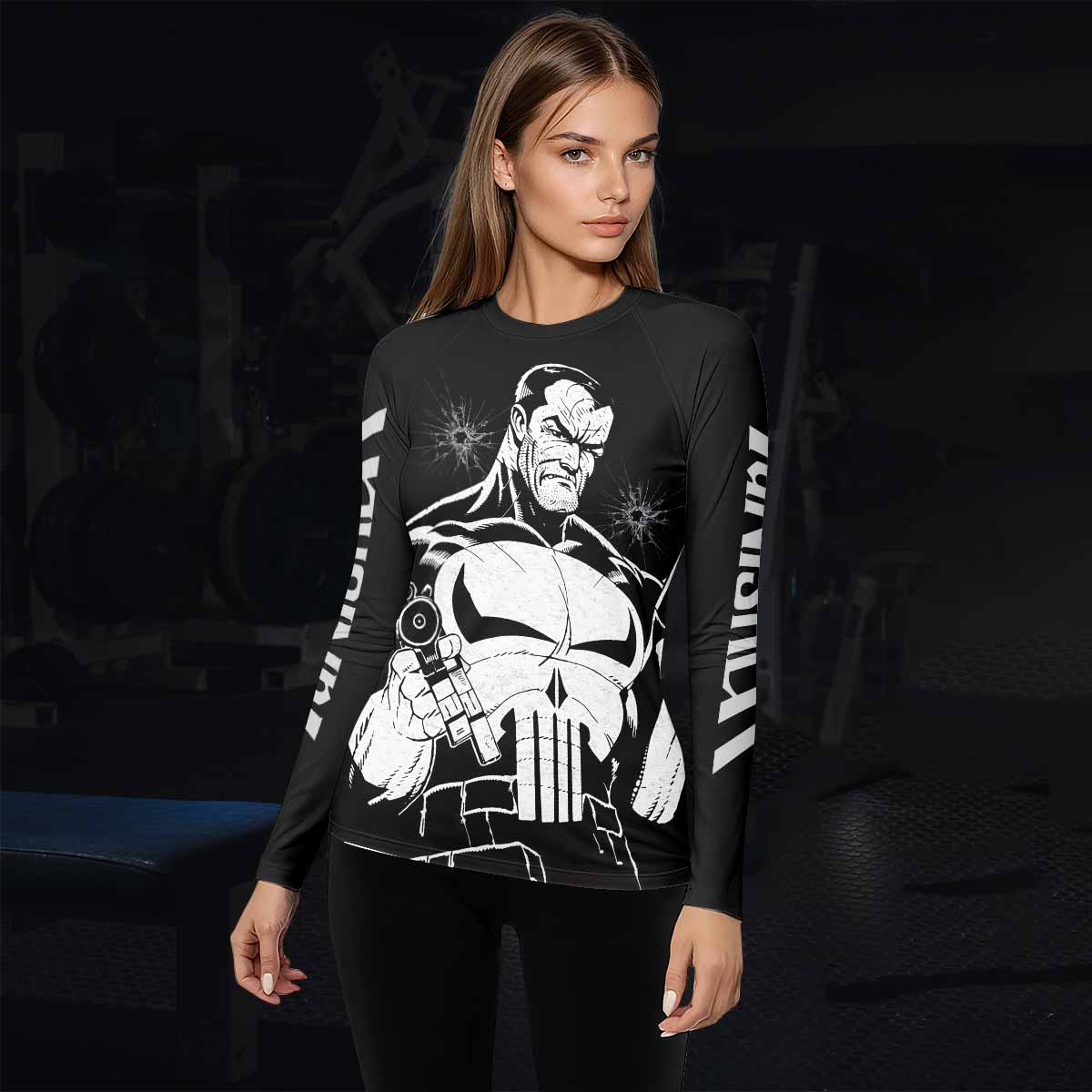 The Punisher Comic Frank Castle Women's Rash Guard Long Sleeve - lifestyle view