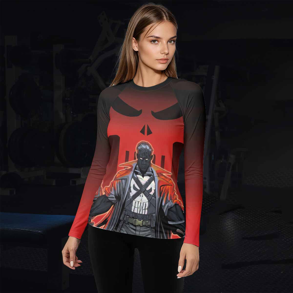 The Punisher Red Frank Castle Women's Rash Guard Long Sleeve - lifestyle view