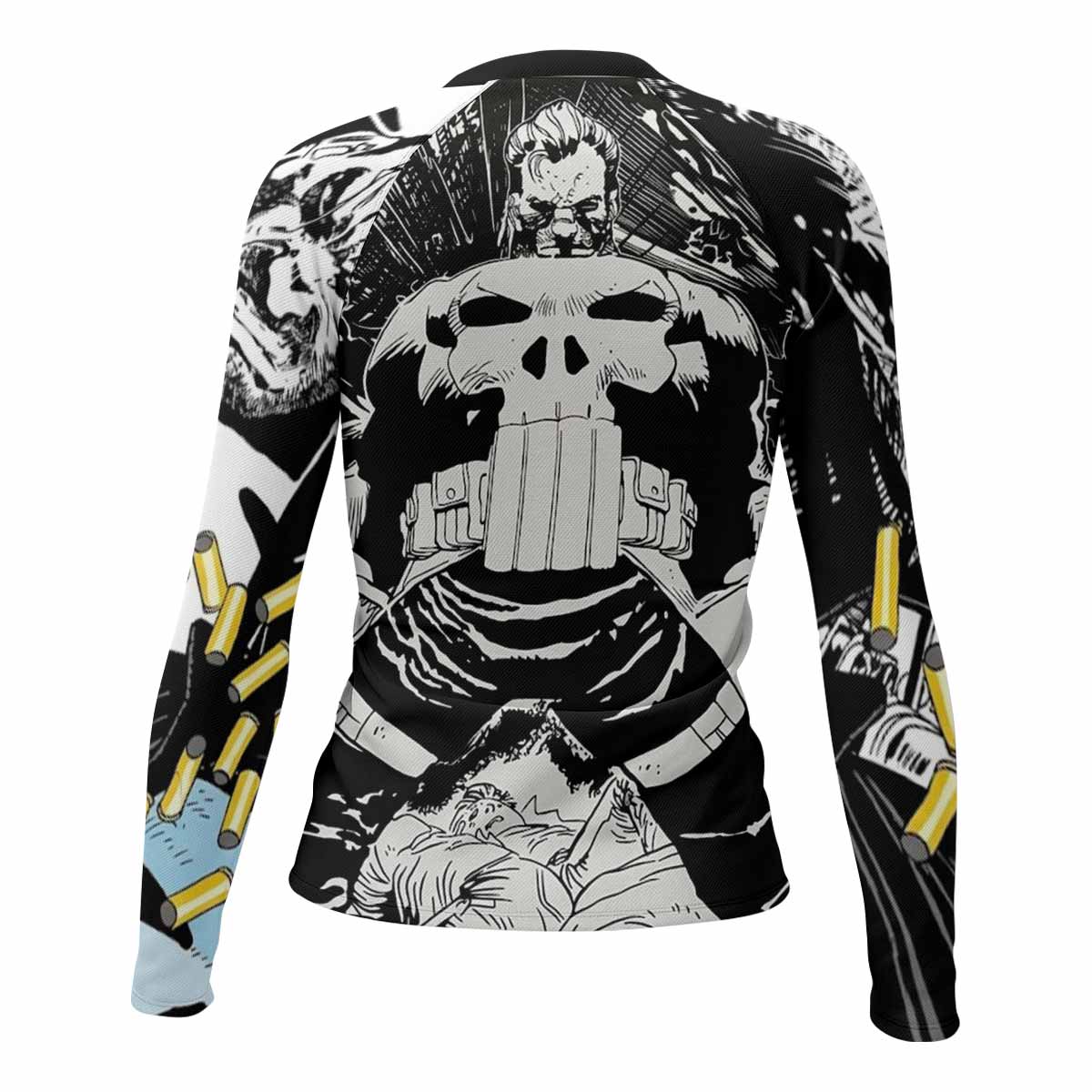 Punisher Bullet Storm Frank Castle Women's Rash Guard Long Sleeve - back view mockup