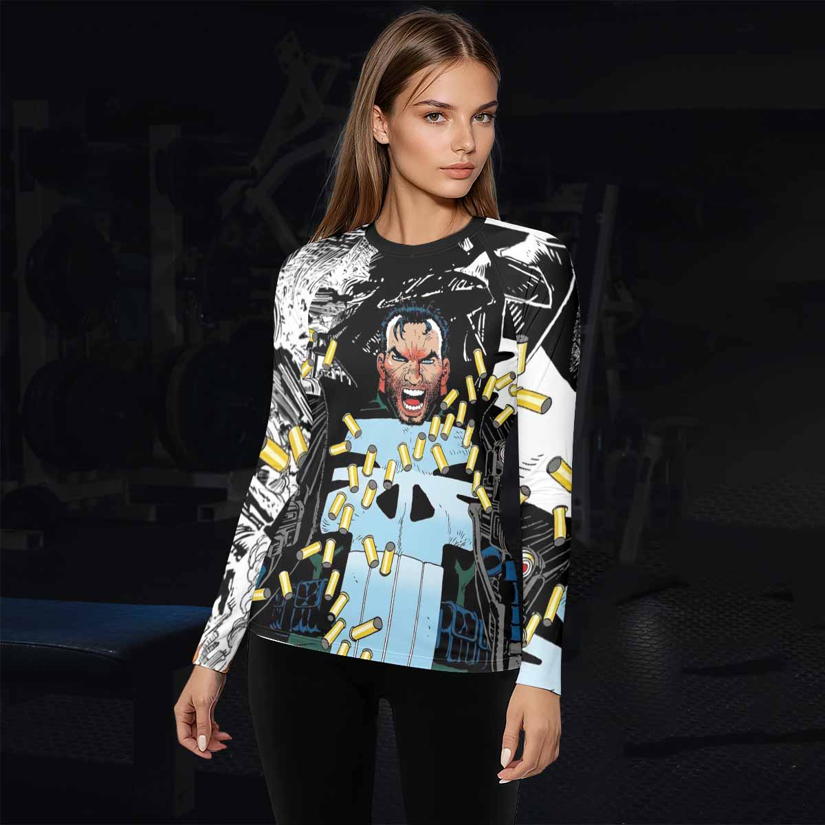 Punisher Bullet Storm Frank Castle Women's Rash Guard Long Sleeve - lifestyle view