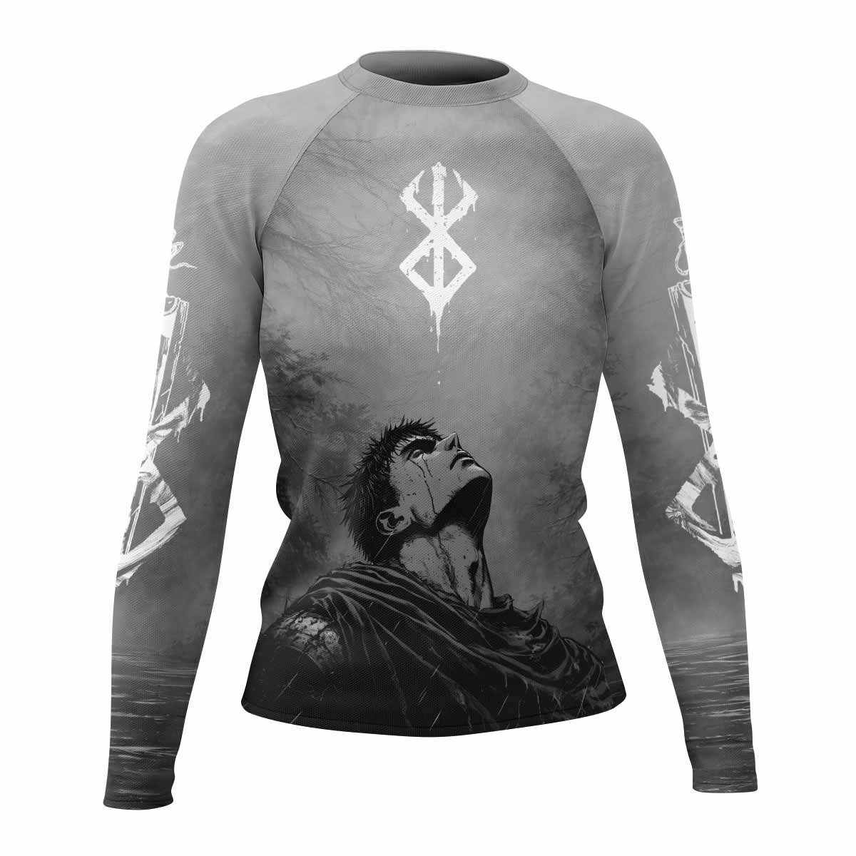 Berserk Guts Sorrow Women's Rash Guard Long Sleeve - front view mockup