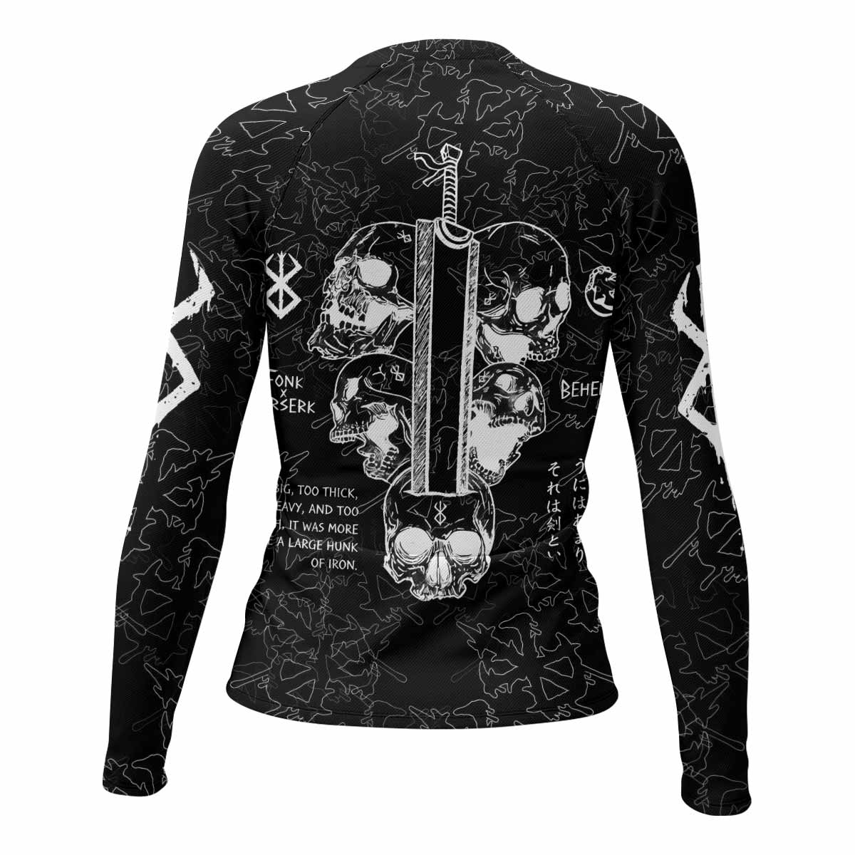 Berserk Dragon Slayer Skull Women's Rash Guard Long Sleeve - back view mockup