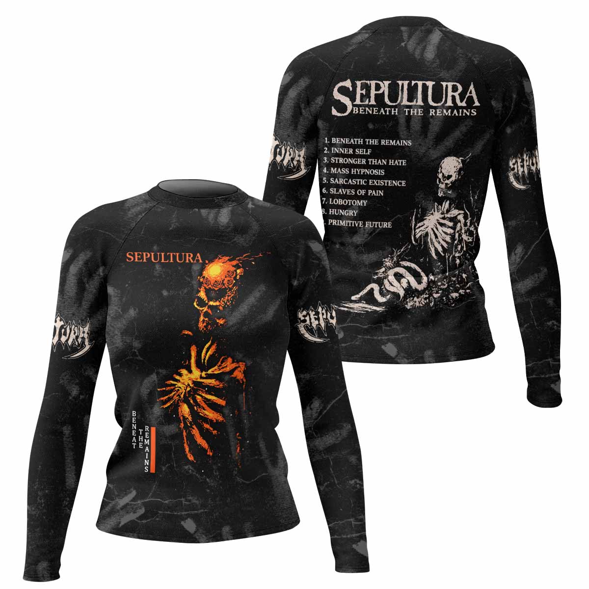 Sepultura Beneath the Remains Women's Rash Guard Long Sleeve - front and back view