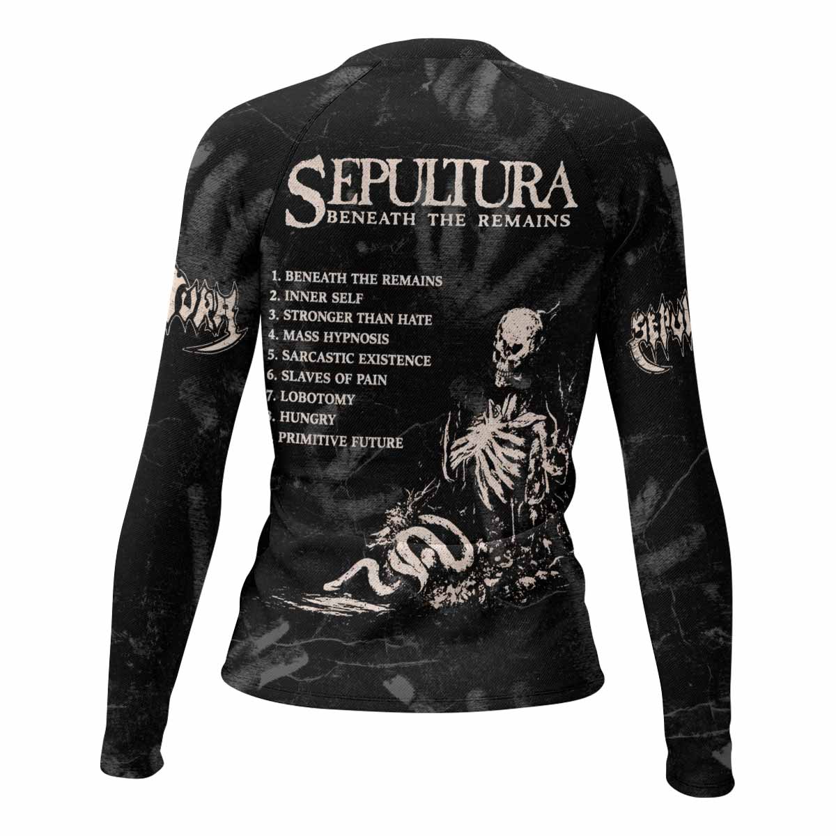 Sepultura Beneath the Remains Women's Rash Guard Long Sleeve - back view mockup