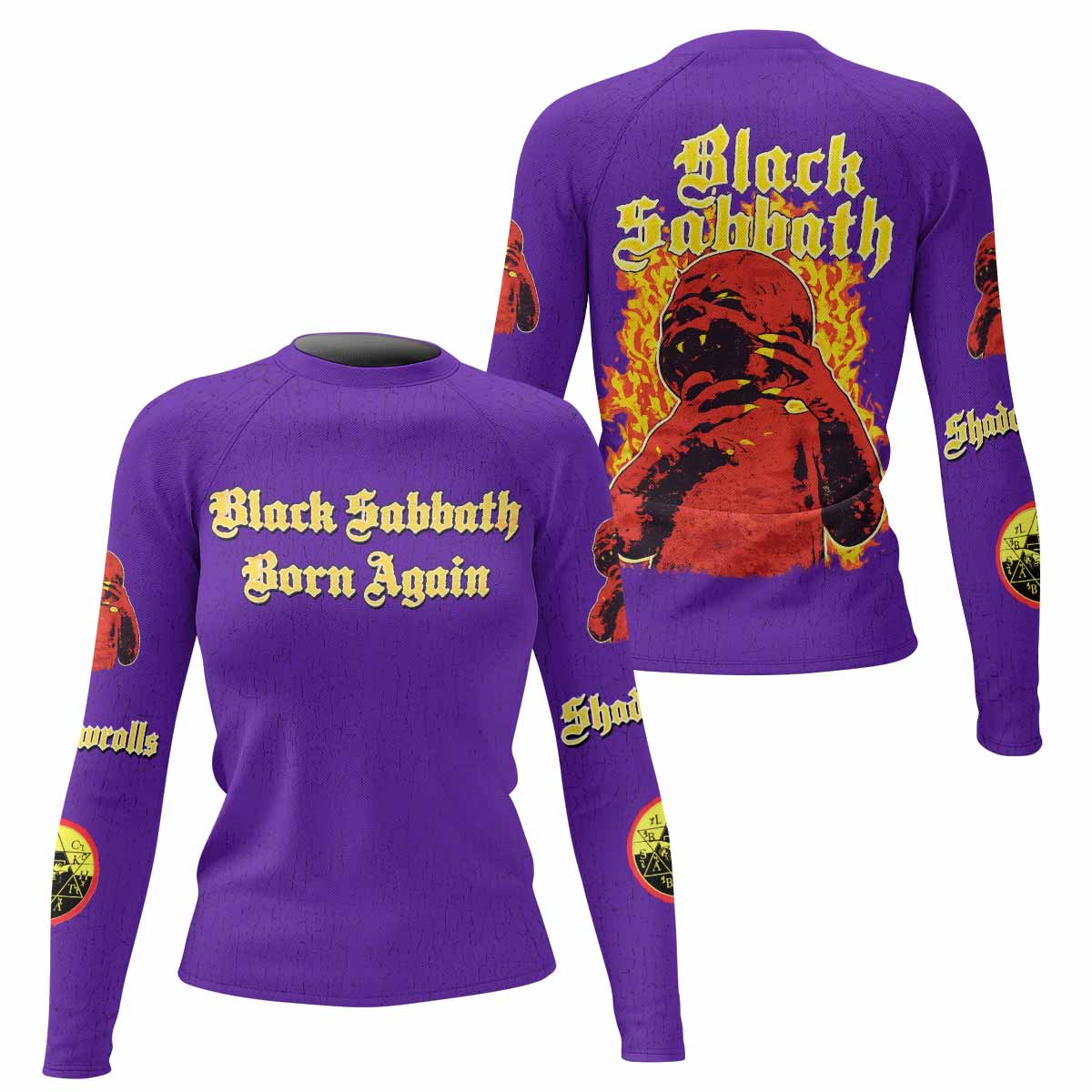 Born Again Black Sabbath Women's Rash Guard Long Sleeve - front and back view