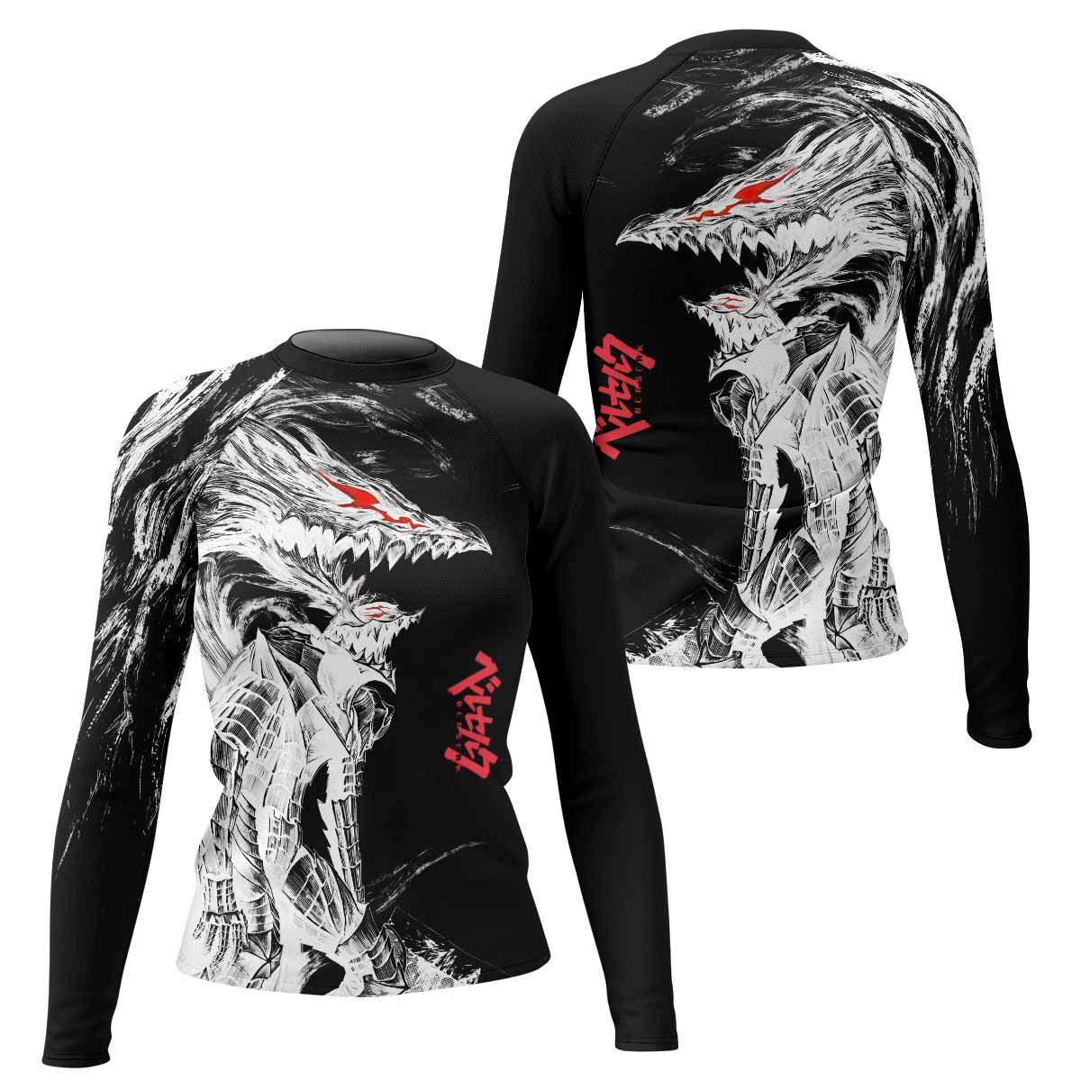 Berserk Guts Berserker Armor Women's Rash Guard Long Sleeve - front and back view