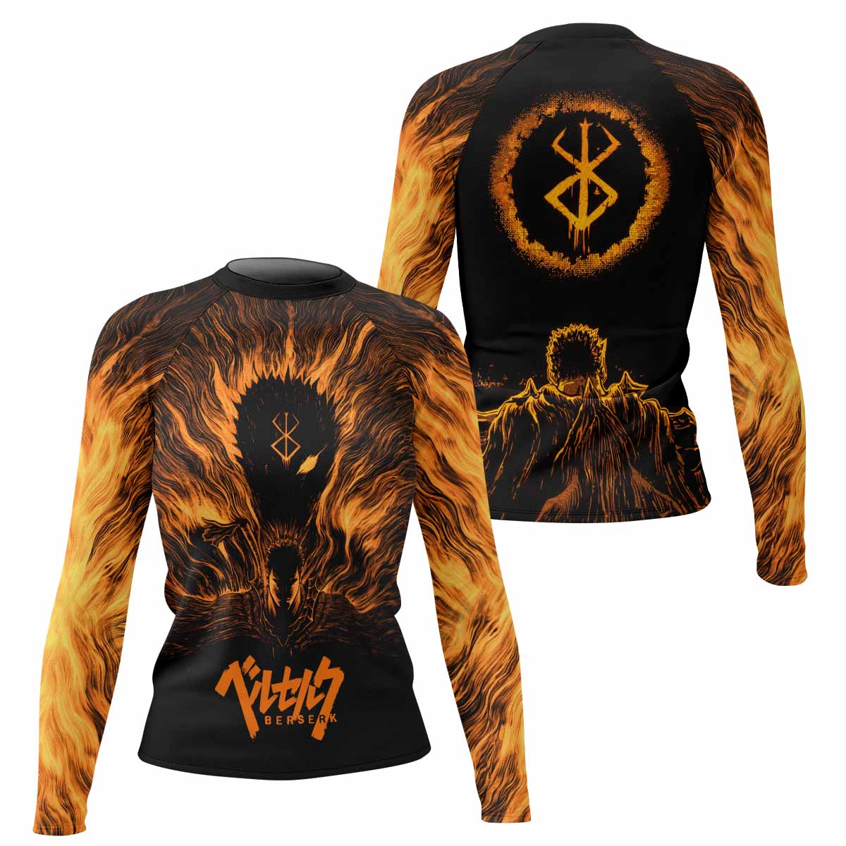 Beast of Darkness Berserk Women's Rash Guard Long Sleeve - front and back view