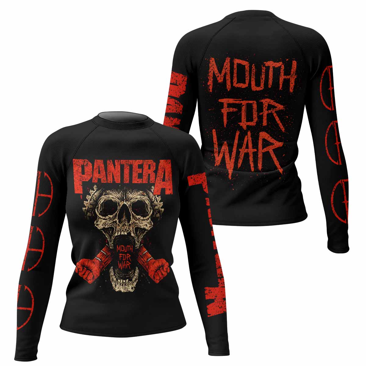 Pantera Mouth for War Women's Rash Guard Long Sleeve - front and back view