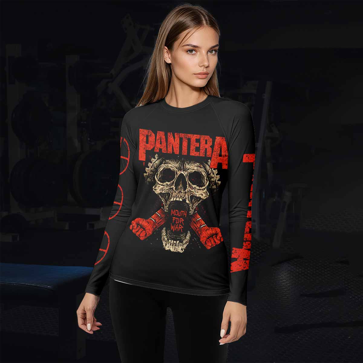Pantera Mouth for War Women's Rash Guard Long Sleeve - lifestyle view