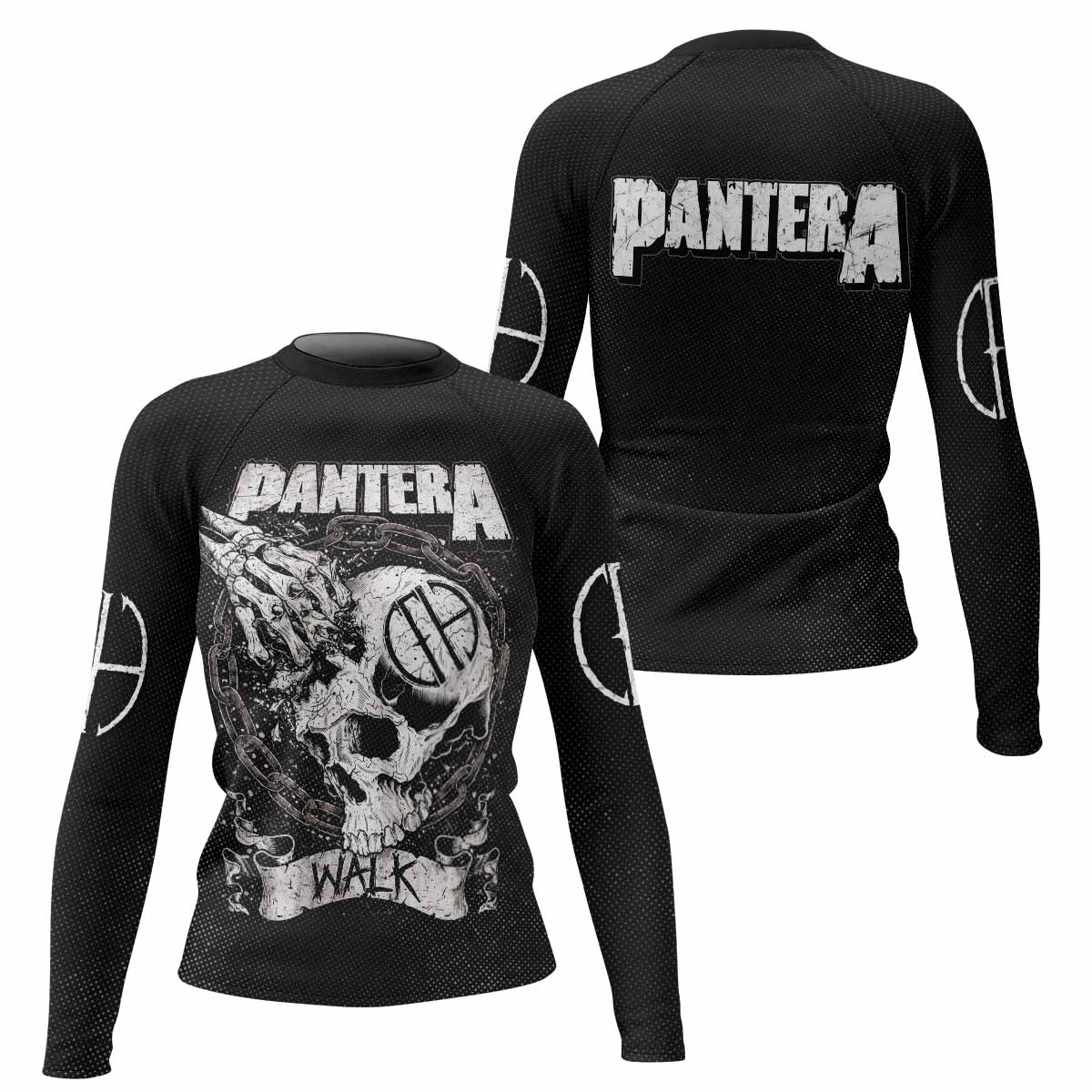 Pantera Walk Skull Women's Rash Guard Long Sleeve - front and back view