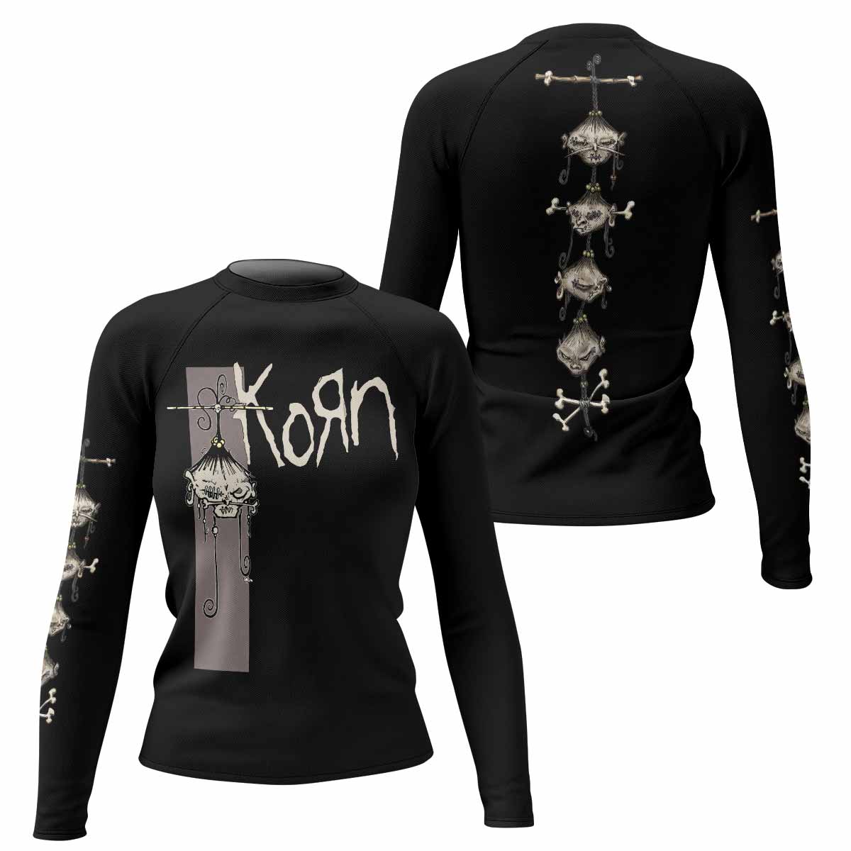 Korn Gothic Spine Women's Rash Guard Long Sleeve - front and back view