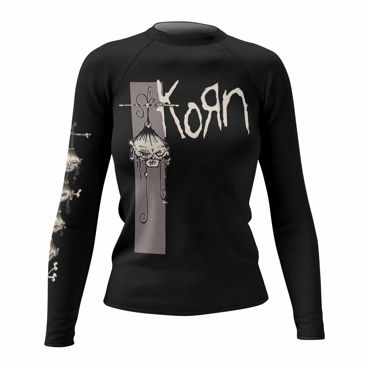 Korn Gothic Spine Women's Rash Guard Long Sleeve - front view mockup