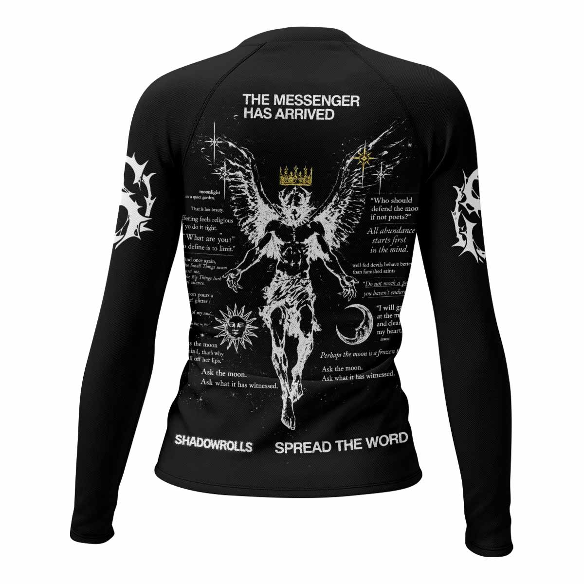The Messenger Has Arrived Black Women's Rash Guard Long Sleeve - back view mockup