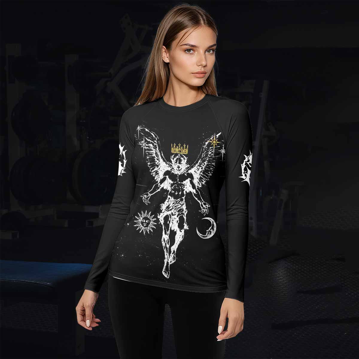 The Messenger Has Arrived Black Women's Rash Guard Long Sleeve - lifestyle view