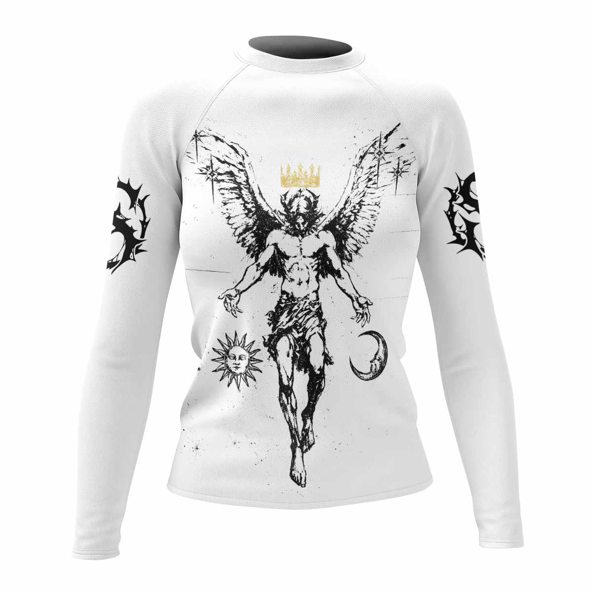 The Messenger Has Arrived White Women's Rash Guard Long Sleeve - front view mockup