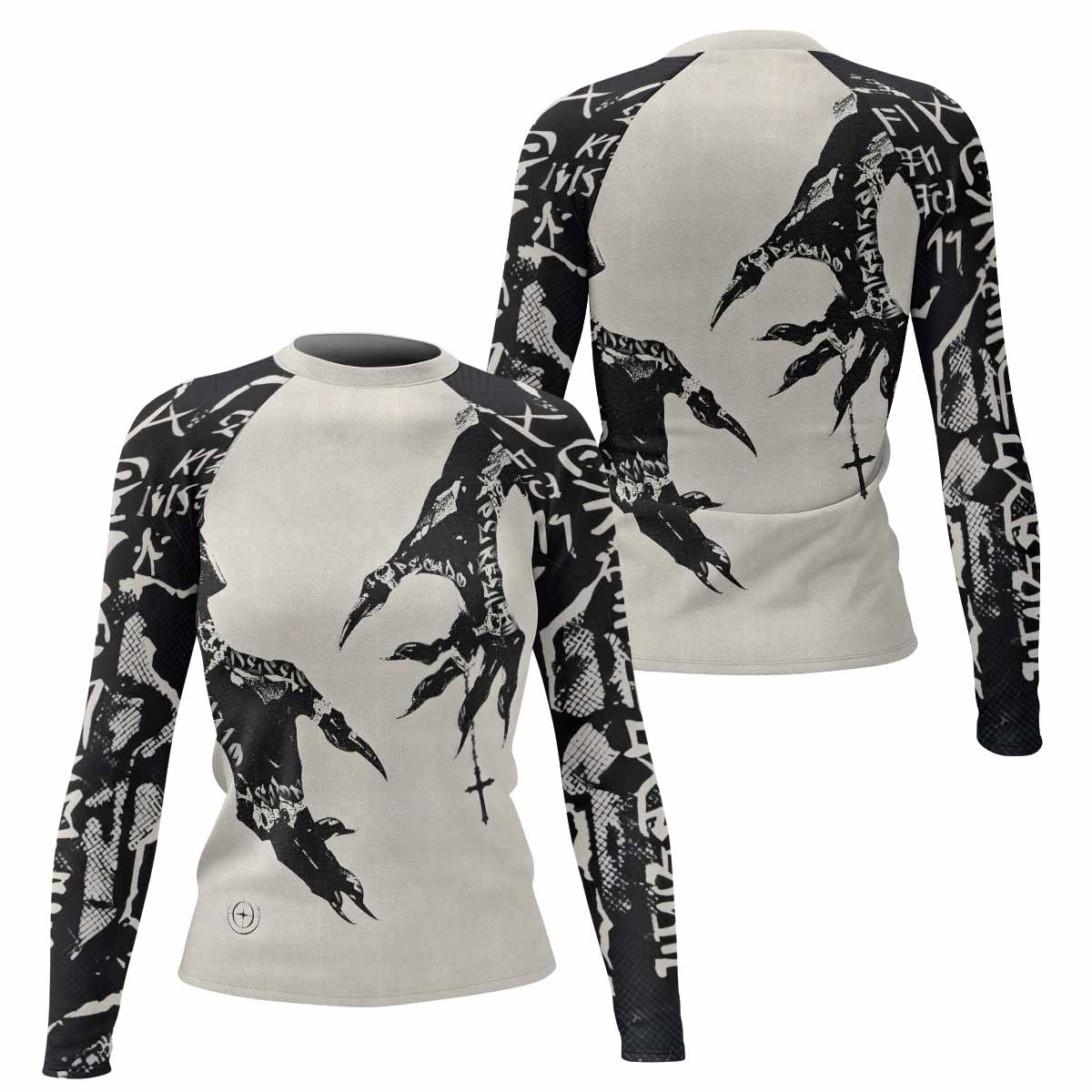 Monster Claw with Cross Women's Rash Guard Long Sleeve - front and back view