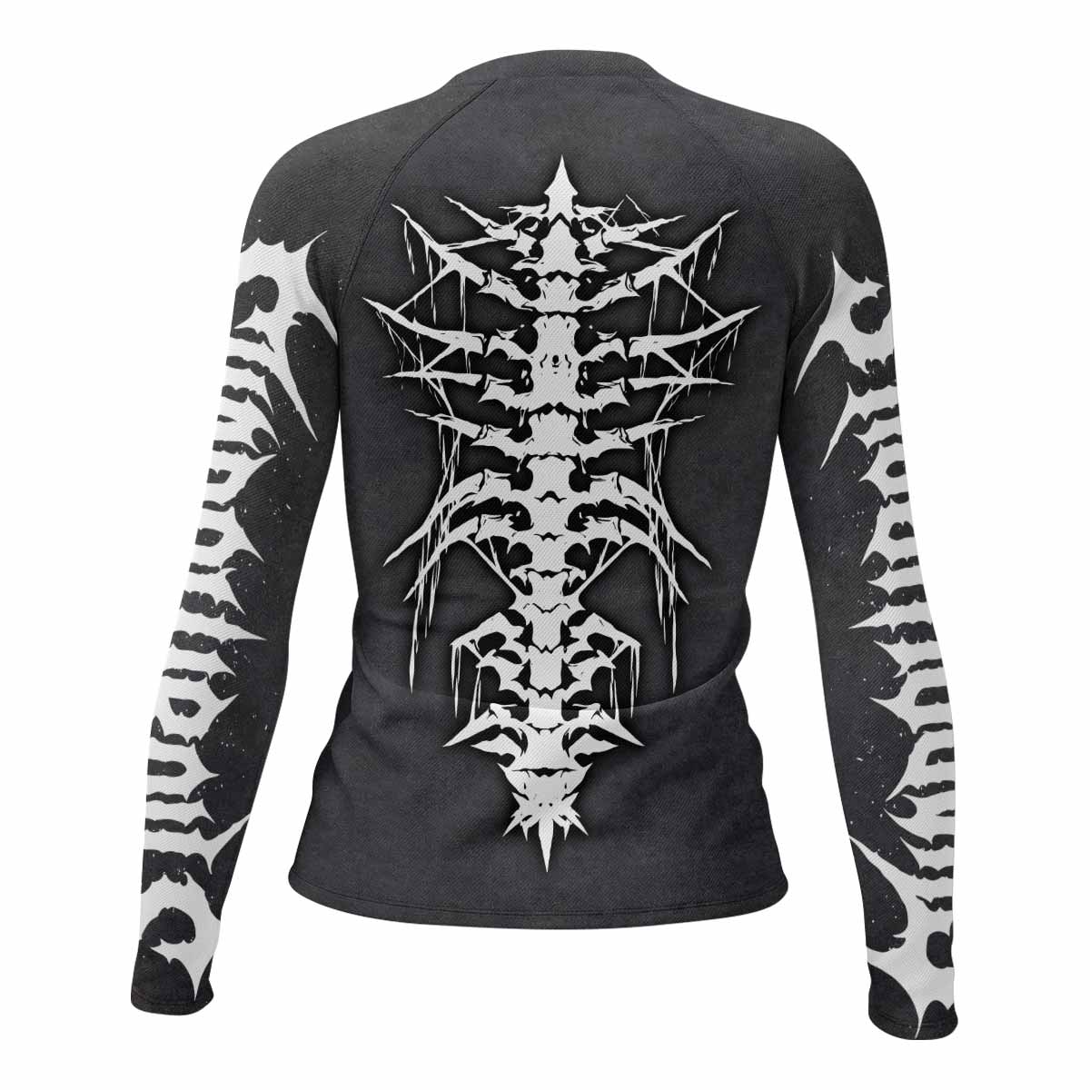 Black Metal Gothic Spine Women's Rash Guard Long Sleeve - back view mockup