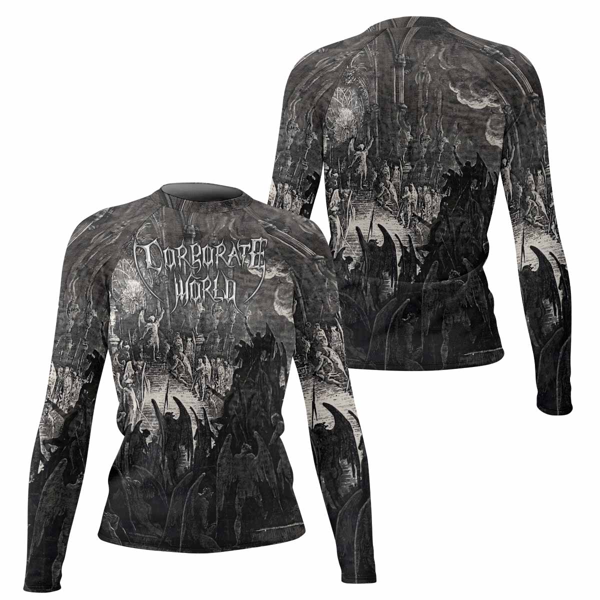 Corporate World Paradise Lost Women's Rash Guard Long Sleeve - front and back view