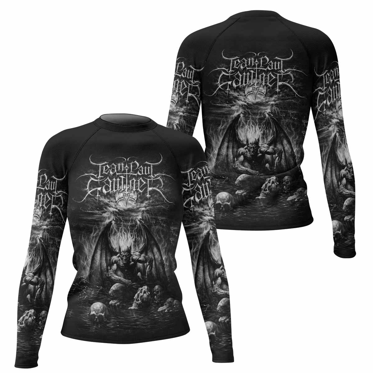 Jean Paul Gaultier Satan Women's Rash Guard Long Sleeve - front and back view