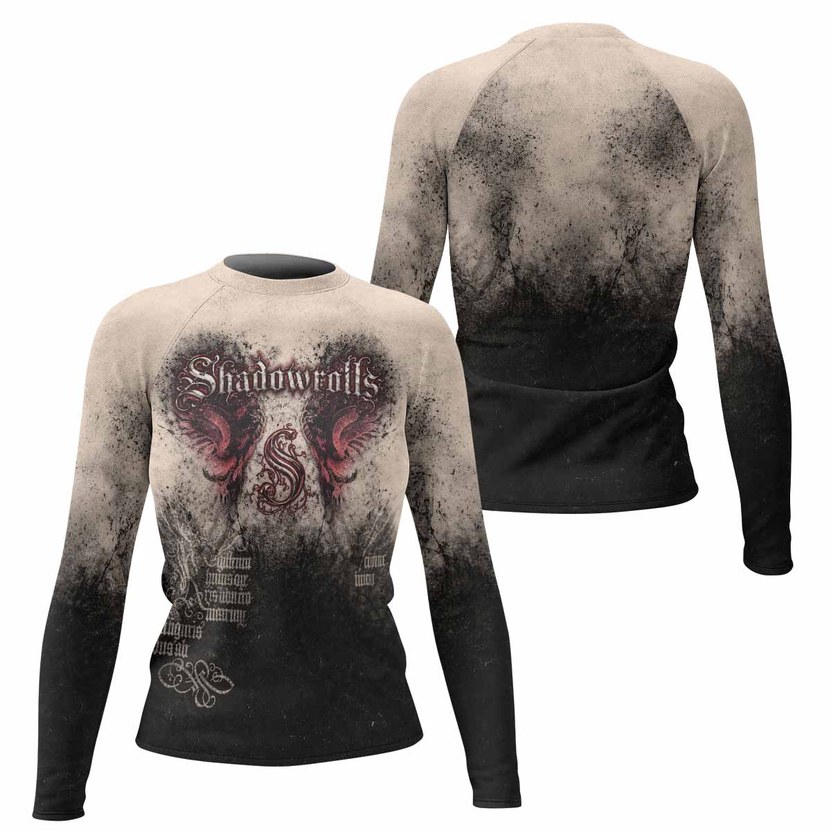 Grunge Smoke Gothic Women's Rash Guard Long Sleeve - front and back view