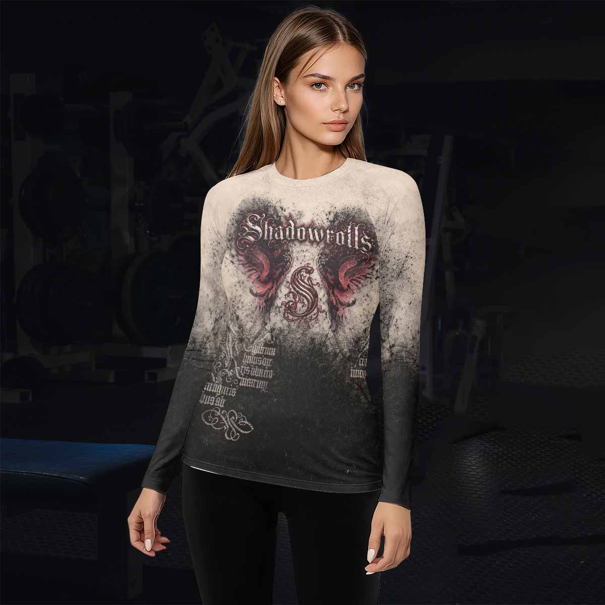 Grunge Smoke Gothic Women's Rash Guard Long Sleeve - lifestyle view