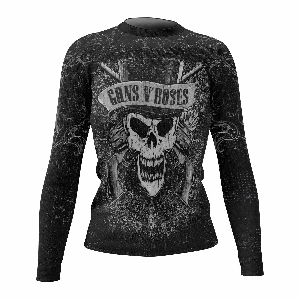 Guns N' Roses Skull Women's Rash Guard Long Sleeve - front view mockup