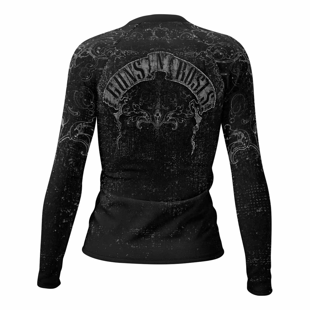 Guns N' Roses Skull Women's Rash Guard Long Sleeve - back view mockup