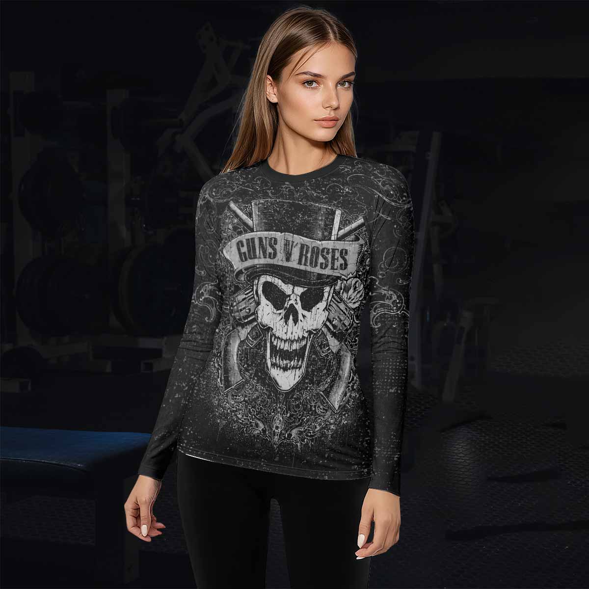 Guns N' Roses Skull Women's Rash Guard Long Sleeve - lifestyle view
