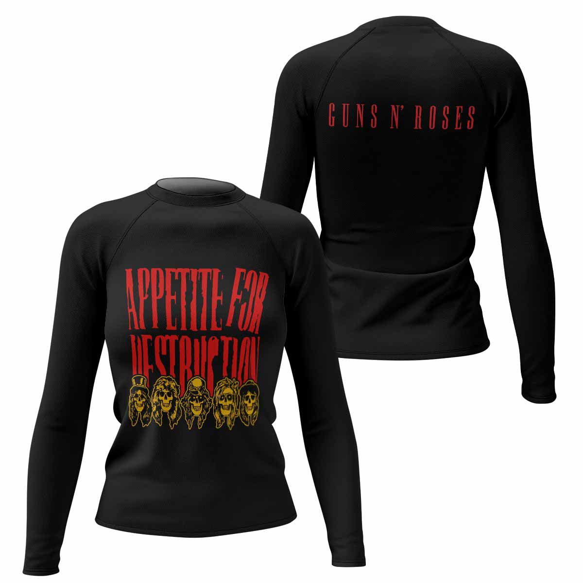 Guns N' Roses Appetite for Destruction Women's Rash Guard Long Sleeve - front and back view