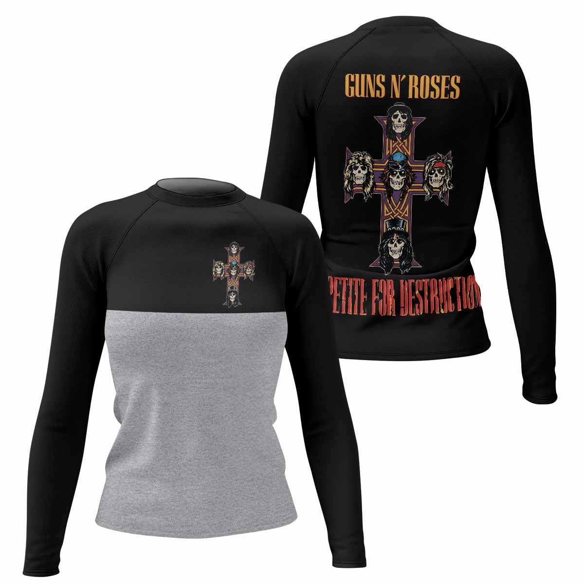 Appetite for Destruction Guns N' Roses Women's Rash Guard Long Sleeve - front and back view