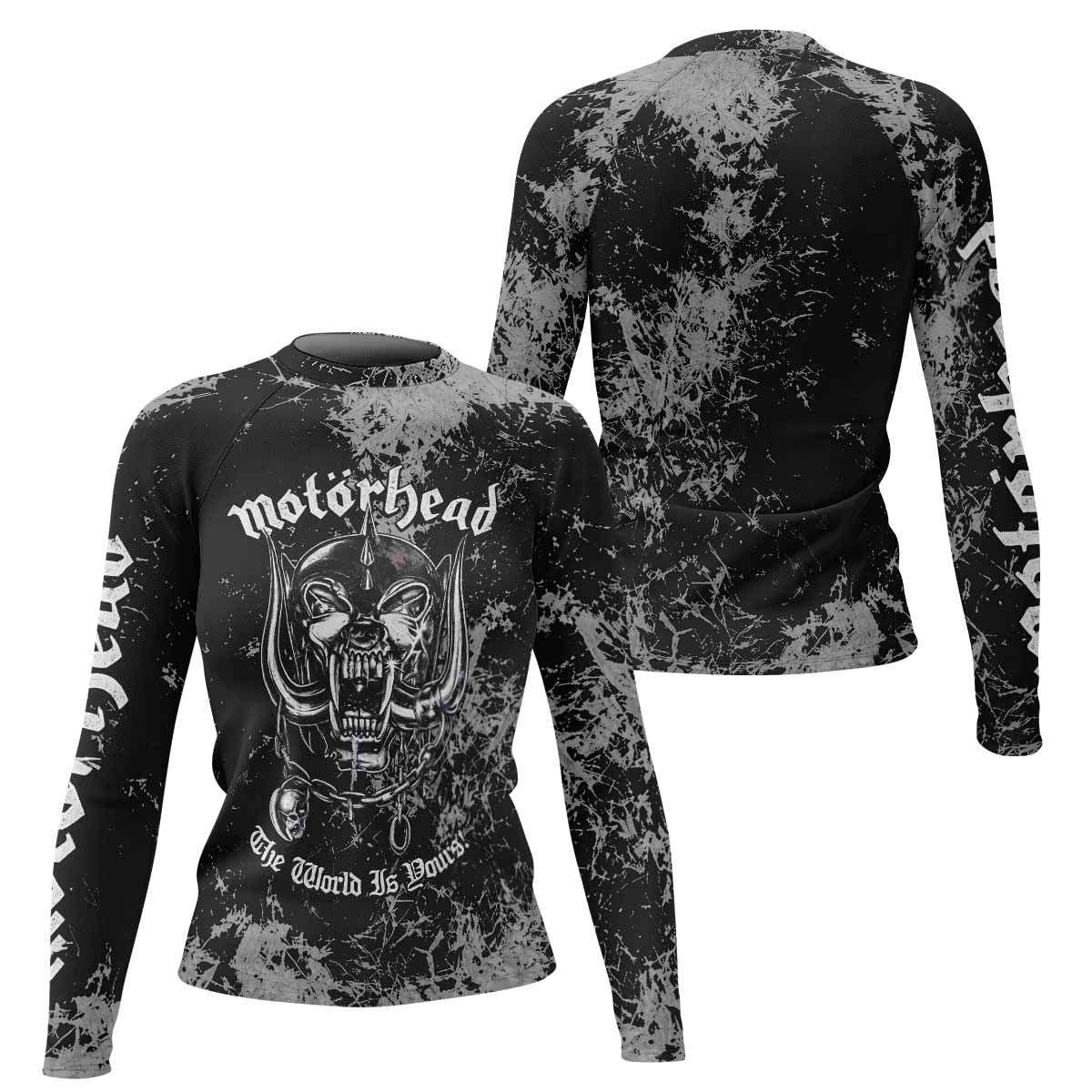 Motörhead The Wörld Is Yours Women's Rash Guard Long Sleeve - front and back view