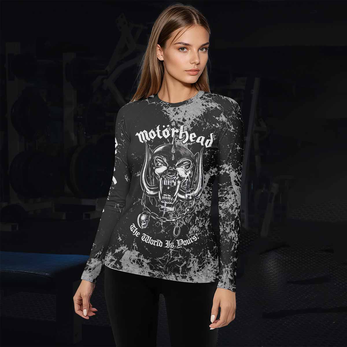 Motörhead The Wörld Is Yours Women's Rash Guard Long Sleeve - lifestyle view