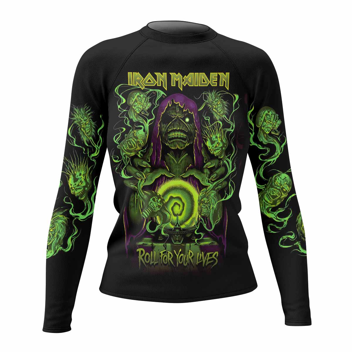 Iron Maiden Run For Your Lives Women's Rash Guard Long Sleeve - front view mockup