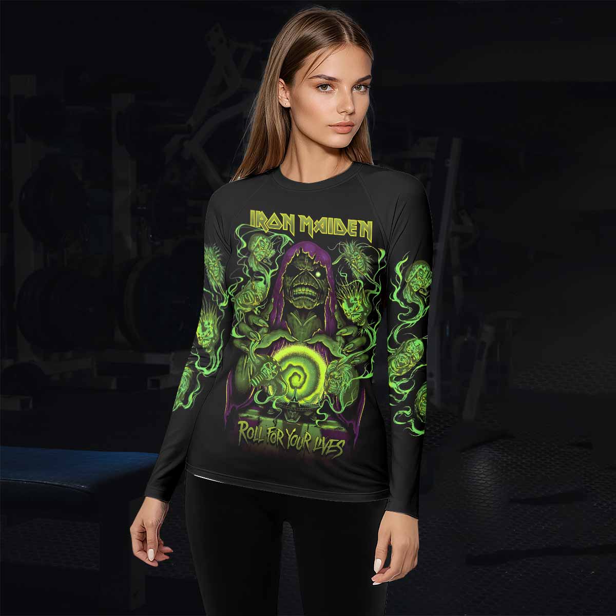 Iron Maiden Run For Your Lives Women's Rash Guard Long Sleeve - lifestyle view