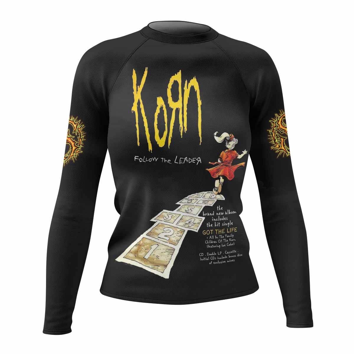 Korn Follow the Leader Women's Rash Guard Long Sleeve - front view mockup