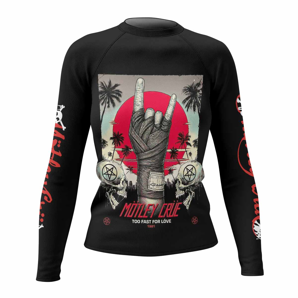 Mötley Crüe Too Fast for Love Women's Rash Guard Long Sleeve - front view mockup